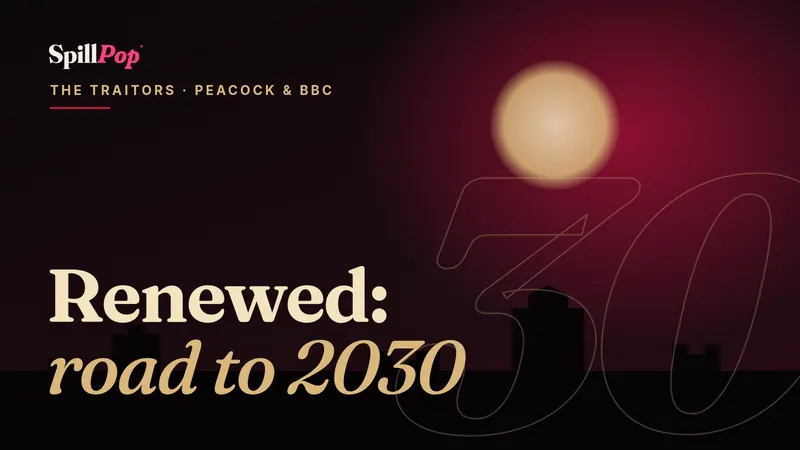 SpillPop cover art: a moonlit castle silhouette in plum and gold with the words Renewed: road to 2030, The Traitors